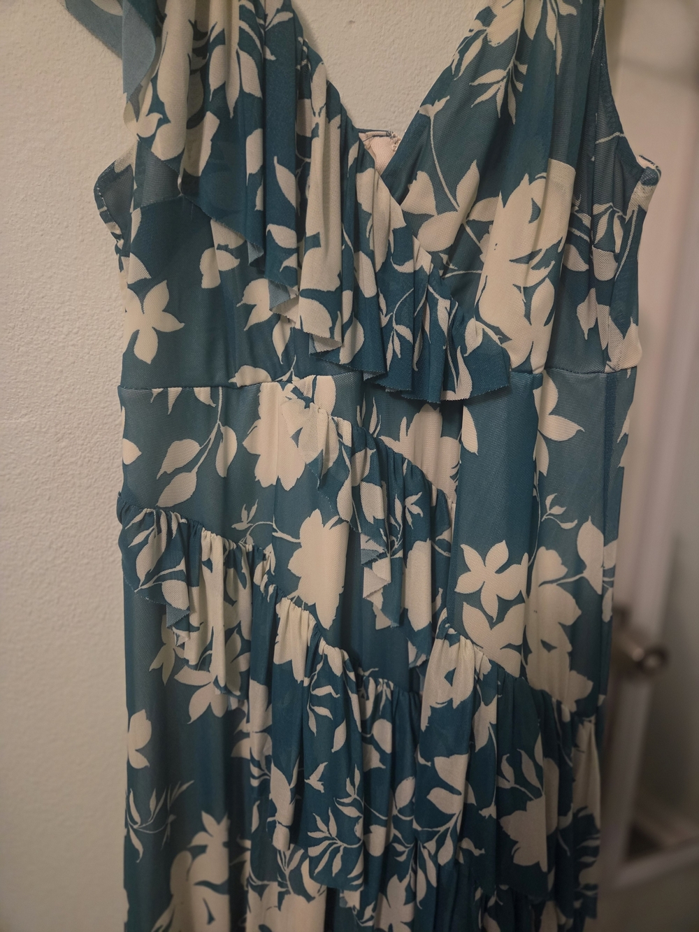 torrid Teal and Ivory Floral Ruffle Maxi Dress